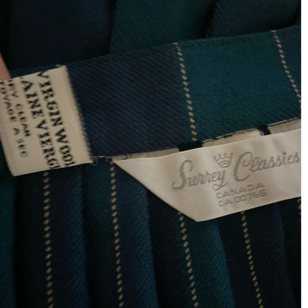 Vintage Blue Teal Striped Pleated A-Line Skirt - Picture 9 of 10